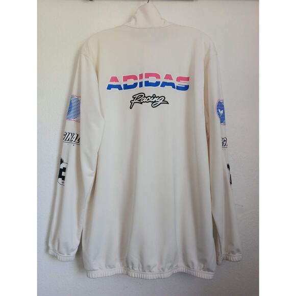 ADIDAS ORIGINALS Racing Jacket Zip Front Track Nylon Fleece White Trefoil Logo M - Picture 2 of 11